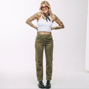 P&Co SERVICE FATIGUE PANTS OLIVE Green Women's 10 Regular Herringbone Twill
